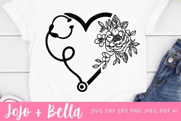 Nurse SVG, Floral Stethoscope Graphics for Crafts
